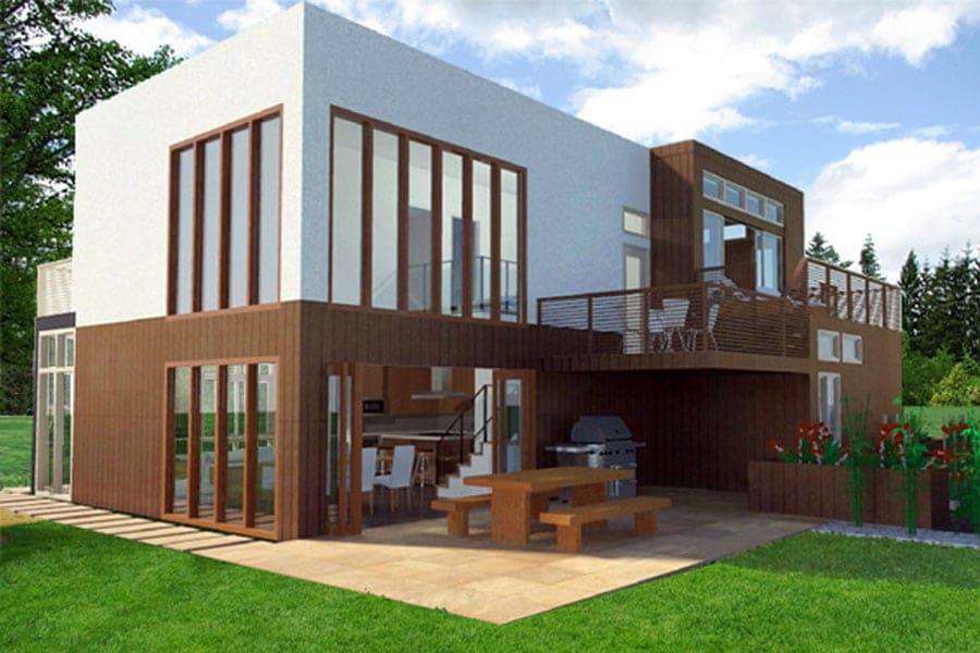 Modern Lake House Design with large windows