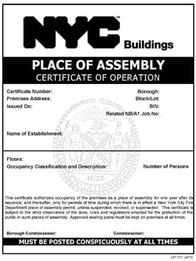 NYC Certificate of Operation