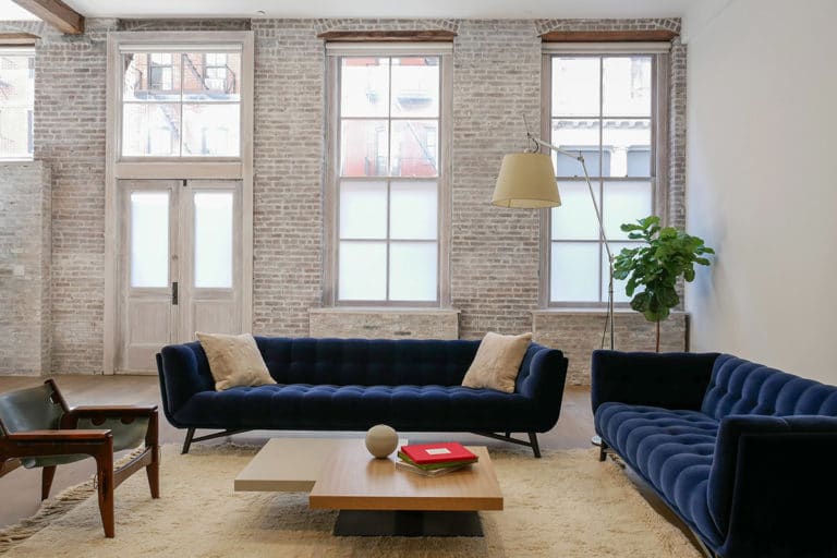 Industrial Loft Design with exposed brick in SoHo, NYC.