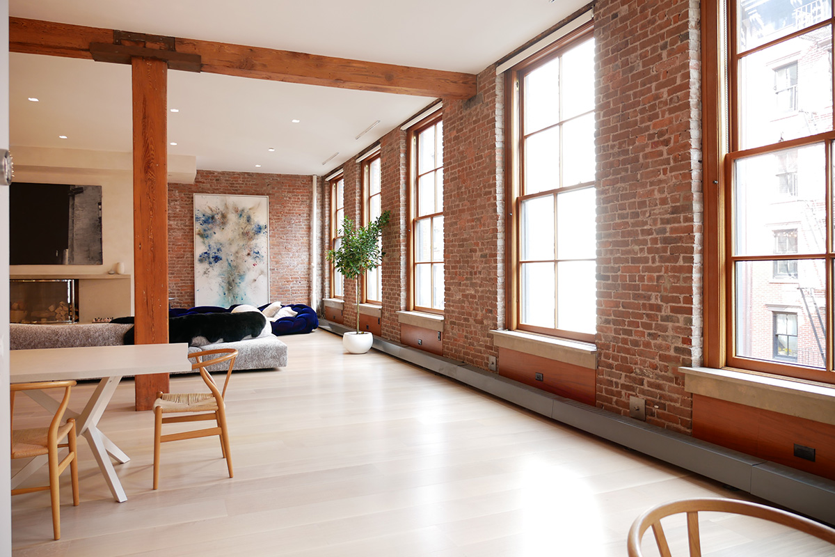 nyc apartment interior brick wall kitchen