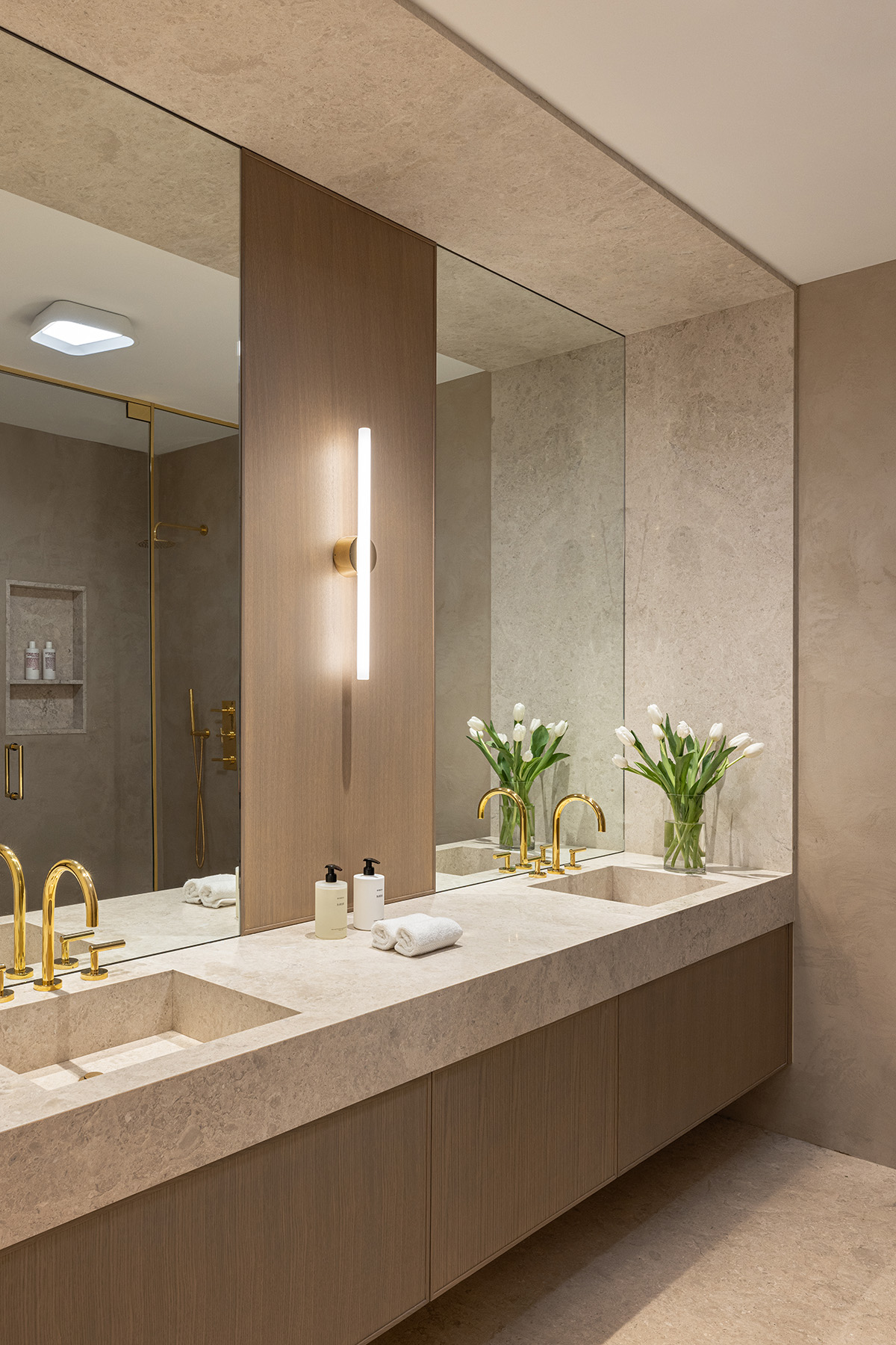Modern Bathroom With Wood Paneling