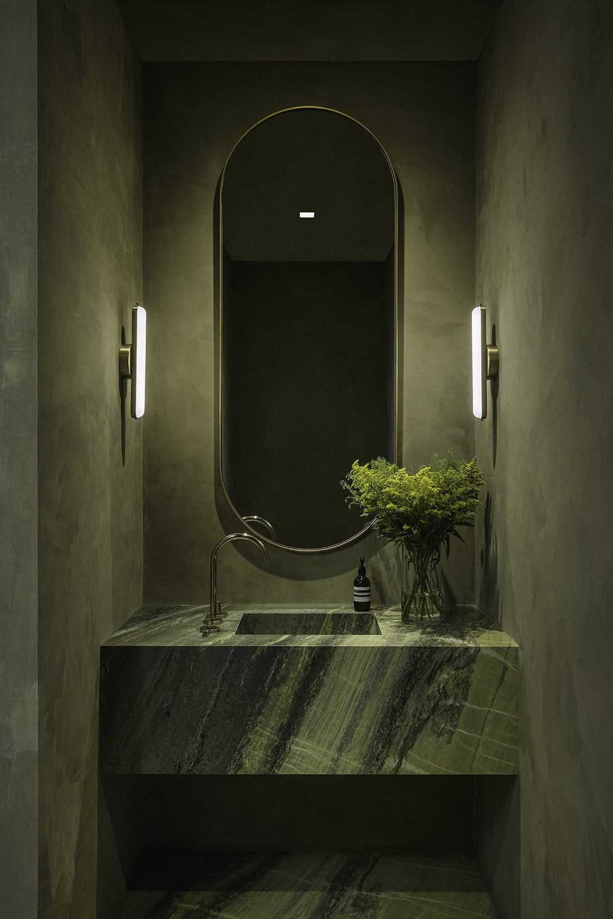 Elegant green marble bathroom with mirror Unique and Bespoke design