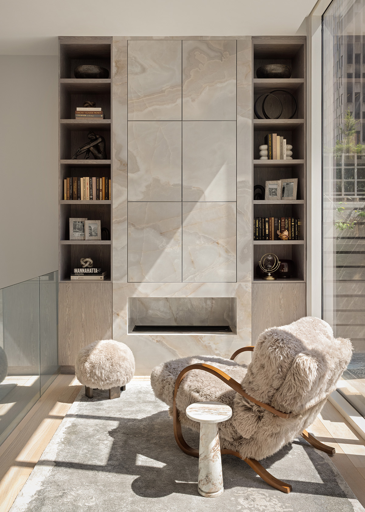 Custom Fireplace and Bookcase Tribeca Penthouse
