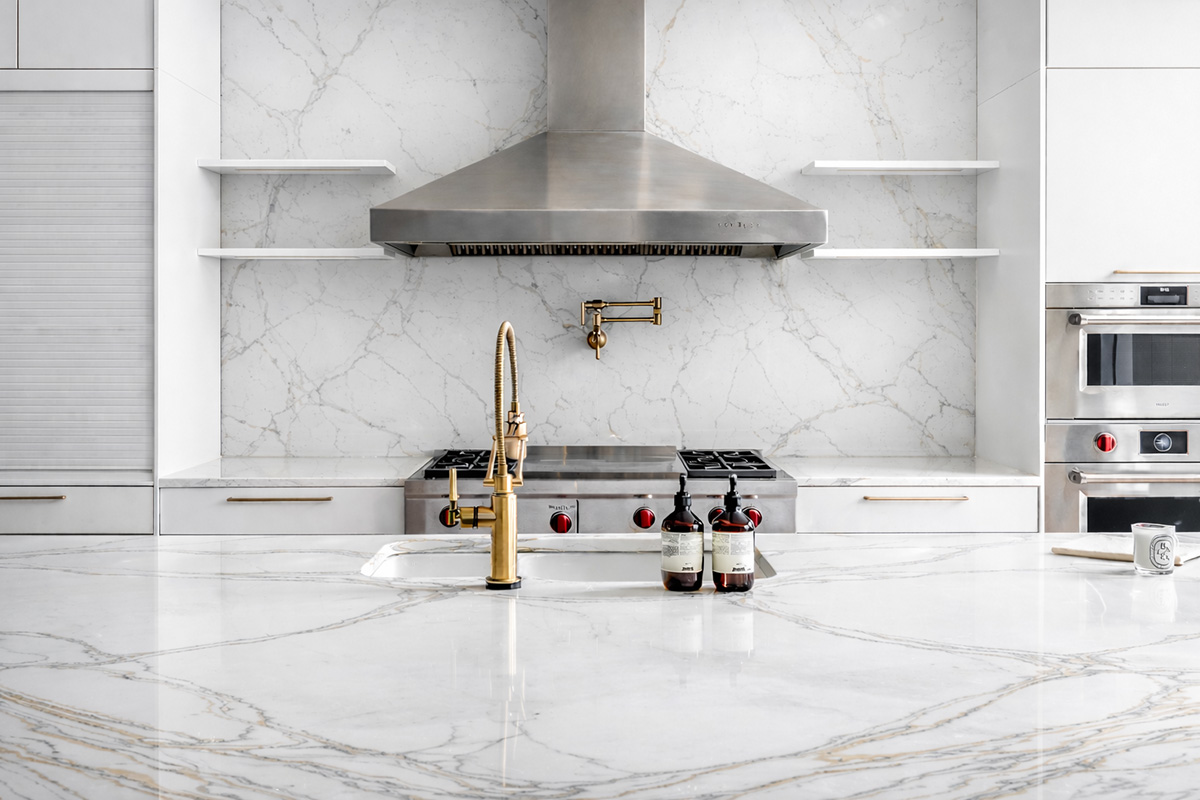 Transitional white kitchen in a historic Manhattan Brownstone
