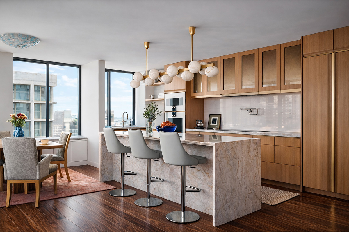 Upper East Side transitional kitchen with custom details.